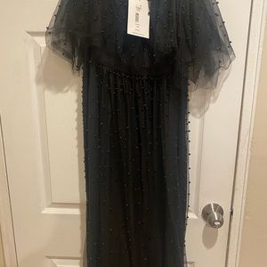 Badgley Mischka beaded off the shoulder ankle length dress